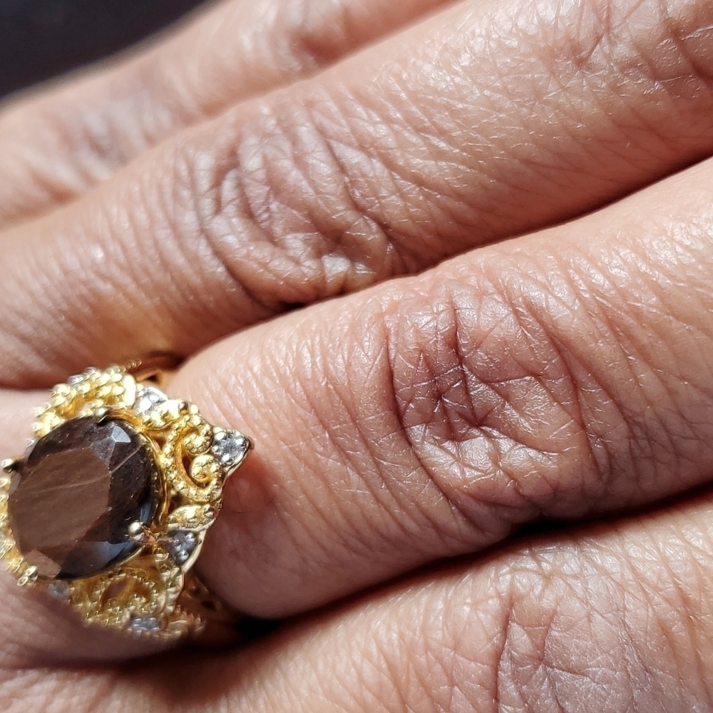 Natural Chocolate Sapphire Zircon Kite shaped Ring in Gold Vermeil - Picture 5 of 8
